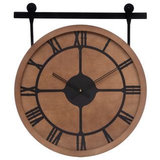 Grand Pendule Murale En Bois Et Métal Style Industriel D 60 Cm