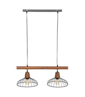 Luminaire Suspension 2 Lampes En Métal Et Bois L 98 Cm