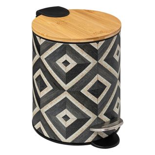 Poubelle En Métal Et Bambou 3 L Déco Canvas Noir Et Beige