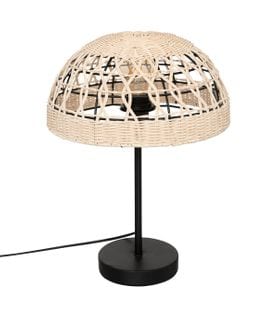 Lampe à Poser En Métal Noir Et Abat-jour En Rotin H 41.5 Cm