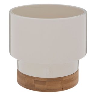 Pot En Céramique Blanc Et Bambou D 16 X H 17 Cm