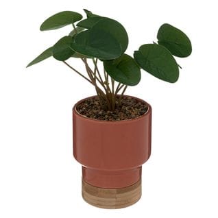 Plante Artificielle Pot En Céramique Pêche Et Bambou H 26 Cm