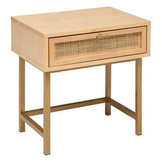 Table D'appoint Table De Chevet 1 Tiroir En Bois Et Métal Doré Laiton H 50 Cm