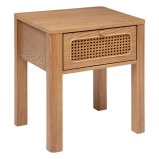 Table D'appoint Table De Chevet 1 Tiroir En Bois Et Rotin H 52.5 Cm