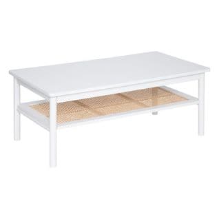 Table Basse 2 Niveaux En Bois Blanc Et Cannage En Rotin