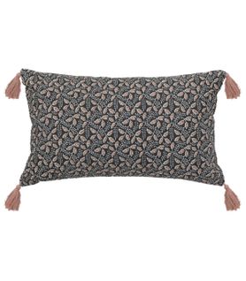 Coussin Décoratif Gris Foncé et Rose Avec Pompons  30 X 50 Cm