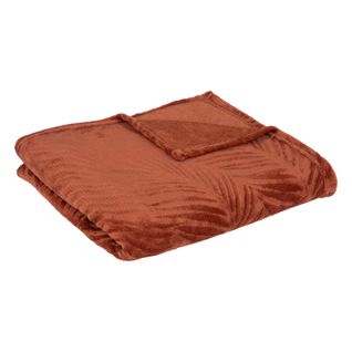 Plaid Flanelle Terracotta Motifs Tropicaux 125 X 150 Cm