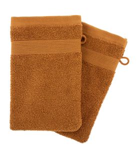 Lot De 2 Gants De Toilette En Coton Marron Cannelle Tissu Éponge 15 X 21 Cm