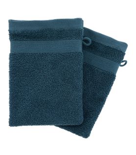 Lot De 2 Gants De Toilette En Coton Bleu Égéen Tissu Éponge 15 X 21 Cm