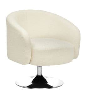 Fauteuil Pivotant En Tissu Blanc À Bouclettes Et Pied En Métal