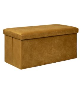 Pouf Pliant Et Coffre De Rangement En Tissu Jaune Moutarde 76 X 38 Cm