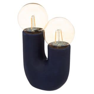 Lampe En Céramique Bleue 2 Globes LED H 22.5 Cm