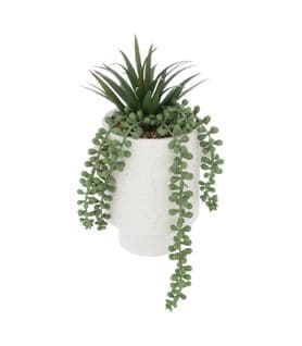 Plantes Artificielles Visage Pot Blanc H 25 Cm