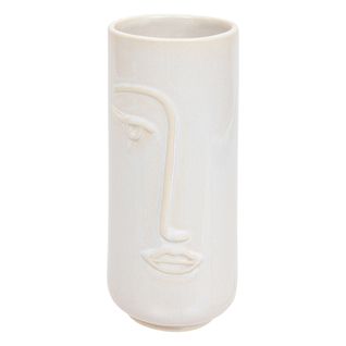Vase Visage En Céramique Émaillée Blanche H 25 Cm