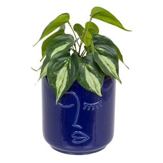 Plante Verte Artificielle Dans Pot En Céramique Bleu Navy H 30 Cm