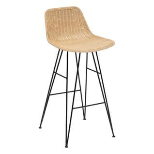 Chaise Tabouret De Bar En Rotin Naturel Et Pieds En Acier Noir