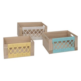 Lot De 3 Cagettes En Bois Et Macramé L 36 L 32 Et L 28 Cm