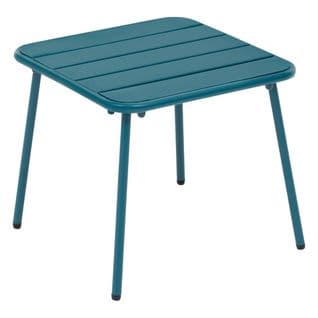 Table Basse De Jardin Carrée "phuket" Bleu Canard En Acier Traité En Époxy