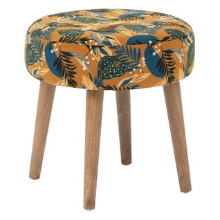 Tabouret Ocre Motifs Feuilles H40 Sango Atmosphera - Ocre