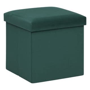 2 En 1 Pouf Pliant Et Coffre De Rangement Velours Vert Cèdre 38 X 38 Cm