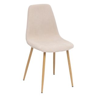 Chaise De Table En Velours Côtelé Beige Et Pieds En Métal Effet Bois