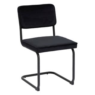 Chaise De Table En Velours Noir Et Pieds En Acier Noir