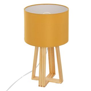 Lampe à Poser Pied En Bois Et Abat-jour Jaune Moutarde H 34.5 Cm