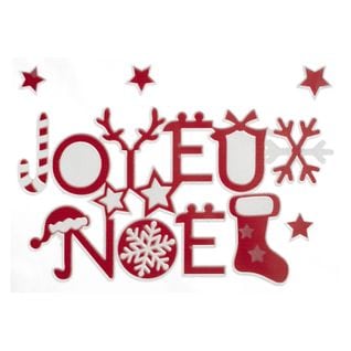 Sticker Floqué Sur Vitre Joyeux Noël - Rouge Et Blanc