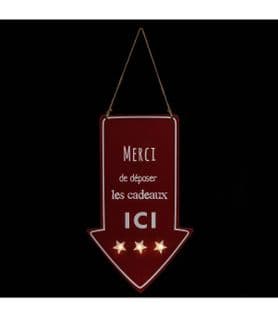 Déco De Noël Flèche Lumineuse "merci De Déposer Les Cadeaux Ici" 3 LED H 40 Cm