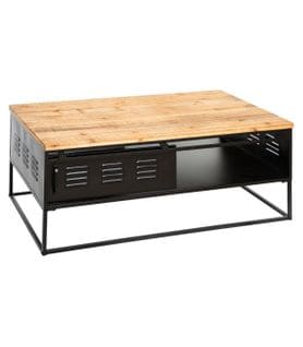 Table Basse En Bois Et Métal Noir Industriel  110 X 60 X 45 Cm