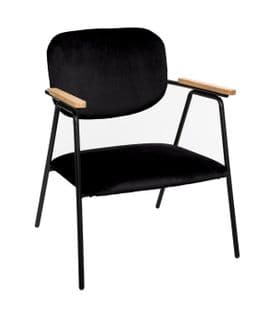 Fauteuil En Velours Noir Et Accoudoirs En Bois