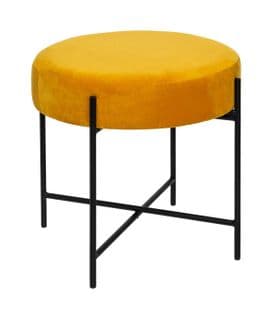 Tabouret En Velours Ocre Et Pieds En Métal