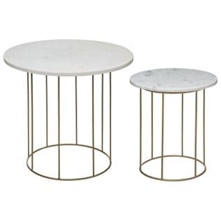 2 Tables À Café Design Marbre Béa - Blanc Et Doré