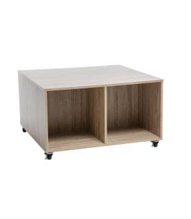 Table Basse En Bois Naturel 4 Cases Sur Roues