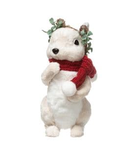 Déco De Noël Écureuil Blanc Avec Écharpe Rouge Et Couronne H 23 Cm