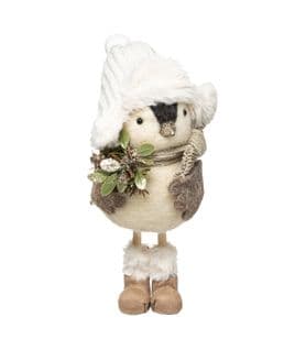 Déco De Noël Pingouin Avec Chapka Et Bouquet De Fleurs H 26 Cm