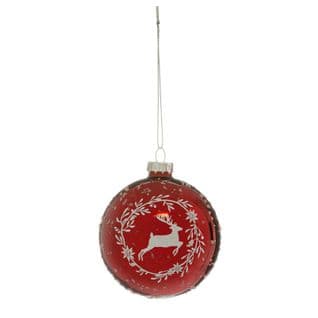 Boule De Noël En Verre "renne Couronne" 8cm Rouge