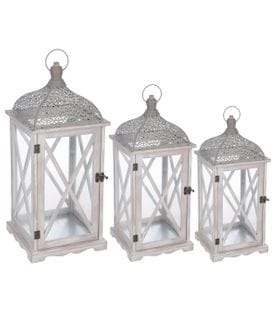 Lot De 3 Lanternes En Bois Clair