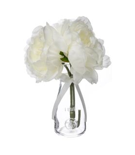 Composition Florale Artificielle 3 Pivoines Blanches Vase En Verre H 27 Cm