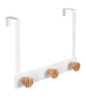 Patère De Porte En Métal Blanc 3 Têtes En Bambou L 25 Cm