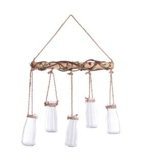 Set 5 Soliflores En Verre Avec Suspension En Corde Et Bois