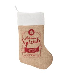 Déco De Noël Botte  En Jute Imprimée H 45 Cm