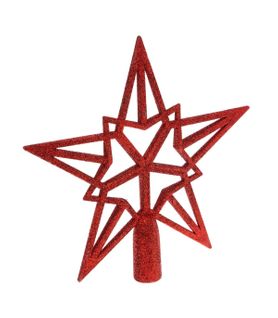 Déco Sapin De Noël Cimier Étoile Rouge Pailleté