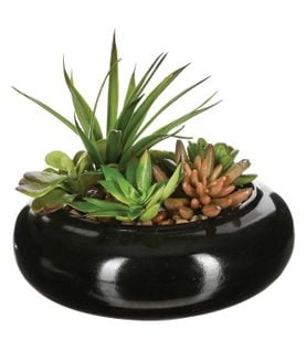 Composition De Plantes Arificielles Vase En Céramique Noire D 20 Cm