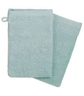 Lot De 2 Gants De Toilette En Coton Vert Givré Tissu Éponge 15 X 21 Cm