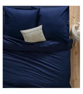 Drap Housse 2 Personnes En Coton Bleu Encre 140 X 190 Cm