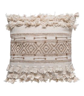 Coussin Déhoussable En Coton Et Jute Motif En Relief Avec Pompons 45 X 45 Cm