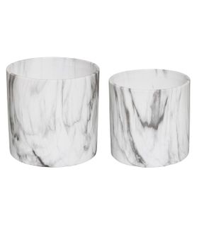 Lot De 2 Pots De Fleurs En Céramique Effet Marbre Noir et Blanc