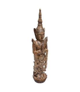 Objet Décoratif  Statue Bouddha Debout En Résine Marron H 97 Cm