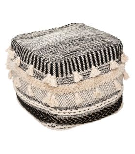 Pouf En Tissu Motif En Relief Avec Pompons 45 X 45 Cm